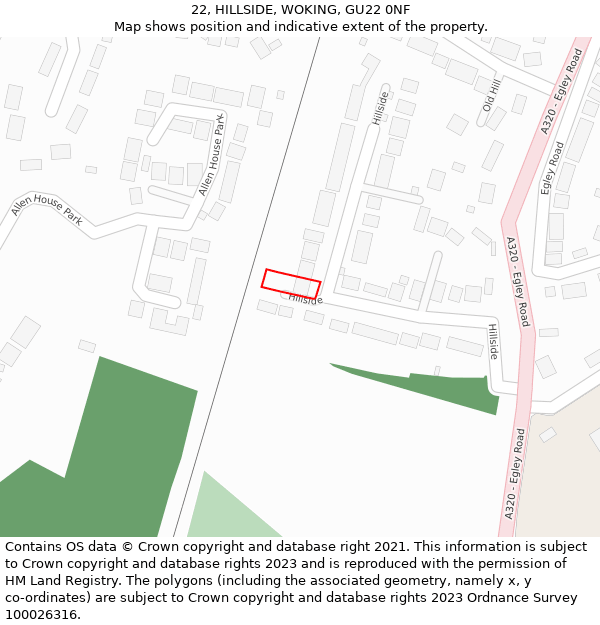 22, HILLSIDE, WOKING, GU22 0NF: Location map and indicative extent of plot