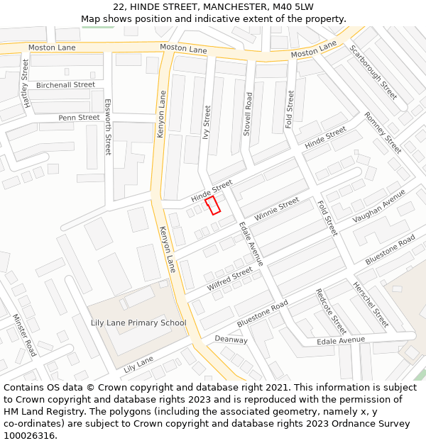 22, HINDE STREET, MANCHESTER, M40 5LW: Location map and indicative extent of plot