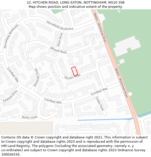 22, HITCHEN ROAD, LONG EATON, NOTTINGHAM, NG10 3SB: Location map and indicative extent of plot