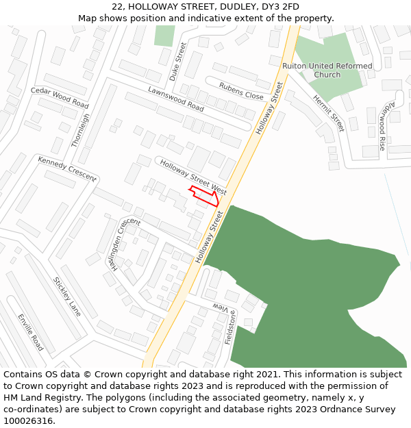 22, HOLLOWAY STREET, DUDLEY, DY3 2FD: Location map and indicative extent of plot