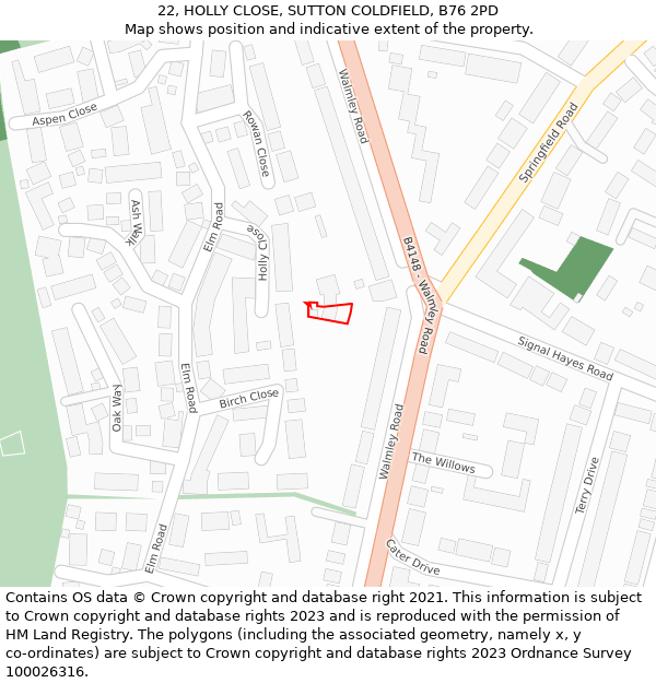 22, HOLLY CLOSE, SUTTON COLDFIELD, B76 2PD: Location map and indicative extent of plot