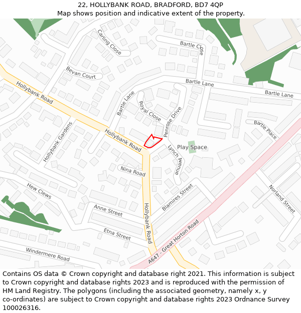 22, HOLLYBANK ROAD, BRADFORD, BD7 4QP: Location map and indicative extent of plot