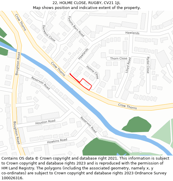 22, HOLME CLOSE, RUGBY, CV21 1JL: Location map and indicative extent of plot
