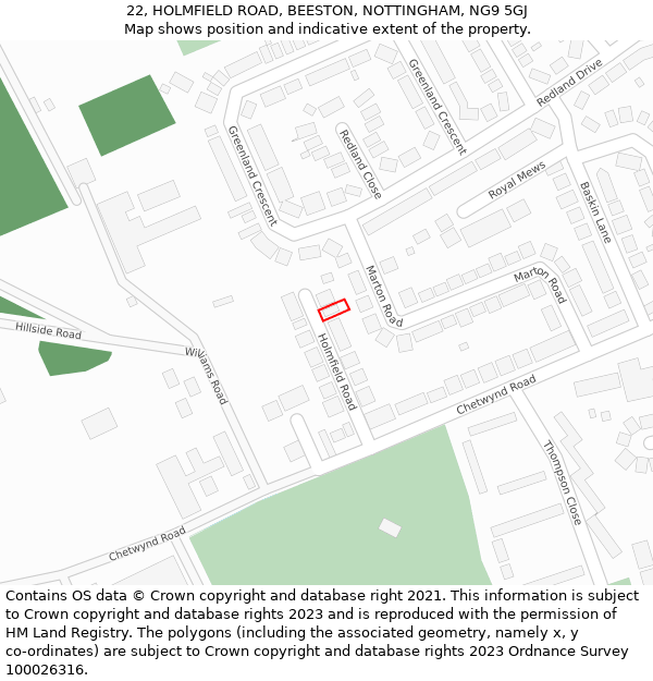 22, HOLMFIELD ROAD, BEESTON, NOTTINGHAM, NG9 5GJ: Location map and indicative extent of plot