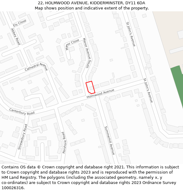 22, HOLMWOOD AVENUE, KIDDERMINSTER, DY11 6DA: Location map and indicative extent of plot