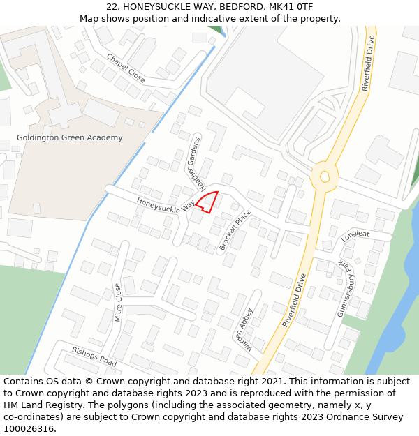 22, HONEYSUCKLE WAY, BEDFORD, MK41 0TF: Location map and indicative extent of plot