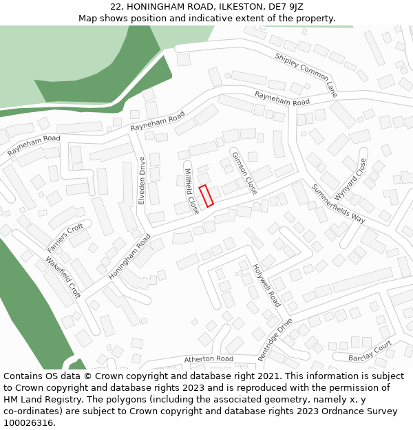 22, HONINGHAM ROAD, ILKESTON, DE7 9JZ: Location map and indicative extent of plot