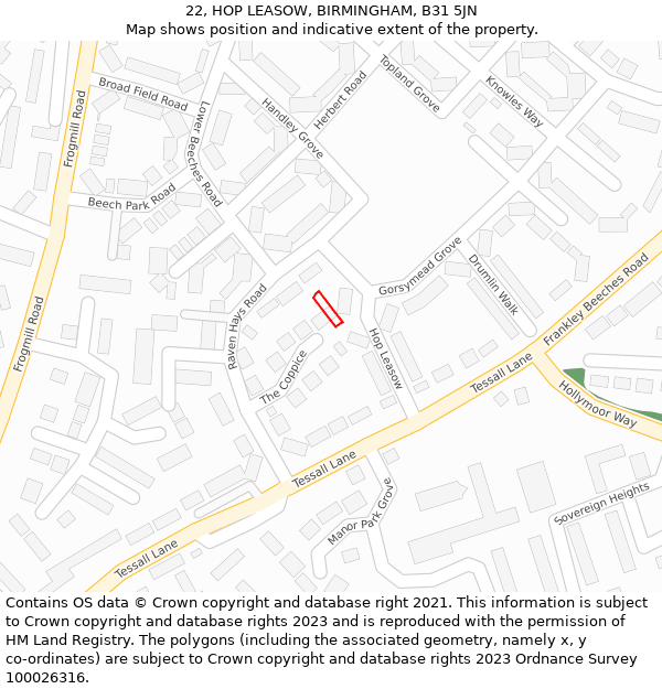 22, HOP LEASOW, BIRMINGHAM, B31 5JN: Location map and indicative extent of plot