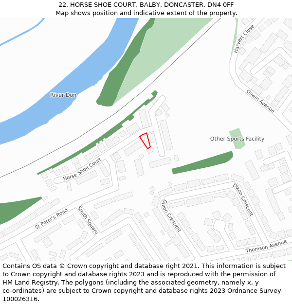 22, HORSE SHOE COURT, BALBY, DONCASTER, DN4 0FF: Location map and indicative extent of plot