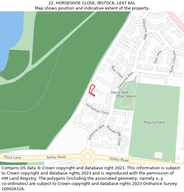 22, HORSESHOE CLOSE, IBSTOCK, LE67 6AL: Location map and indicative extent of plot