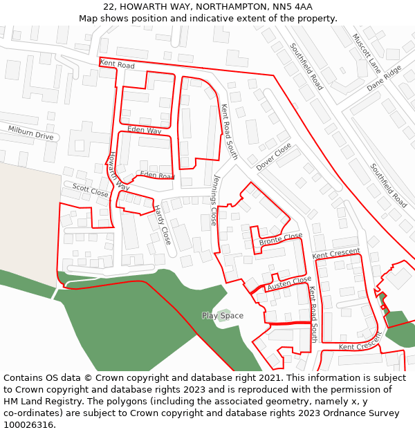 22, HOWARTH WAY, NORTHAMPTON, NN5 4AA: Location map and indicative extent of plot