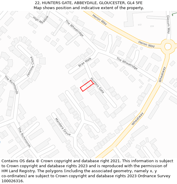 22, HUNTERS GATE, ABBEYDALE, GLOUCESTER, GL4 5FE: Location map and indicative extent of plot