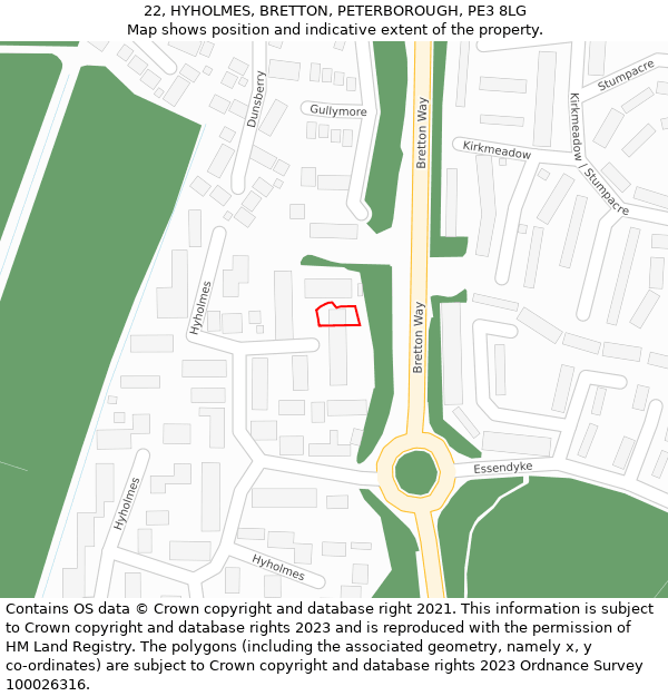 22, HYHOLMES, BRETTON, PETERBOROUGH, PE3 8LG: Location map and indicative extent of plot