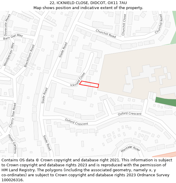 22, ICKNIELD CLOSE, DIDCOT, OX11 7AU: Location map and indicative extent of plot