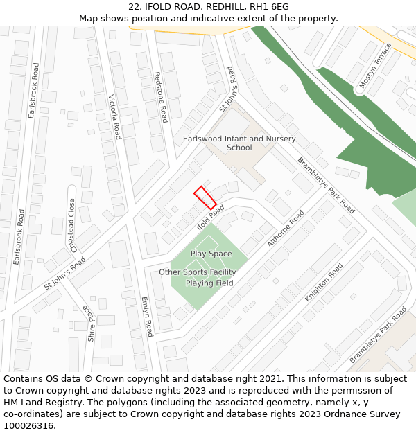 22, IFOLD ROAD, REDHILL, RH1 6EG: Location map and indicative extent of plot