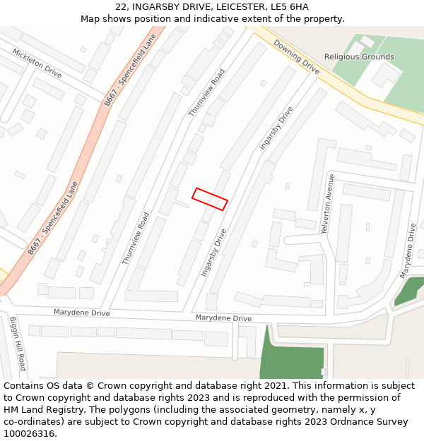 22, INGARSBY DRIVE, LEICESTER, LE5 6HA: Location map and indicative extent of plot