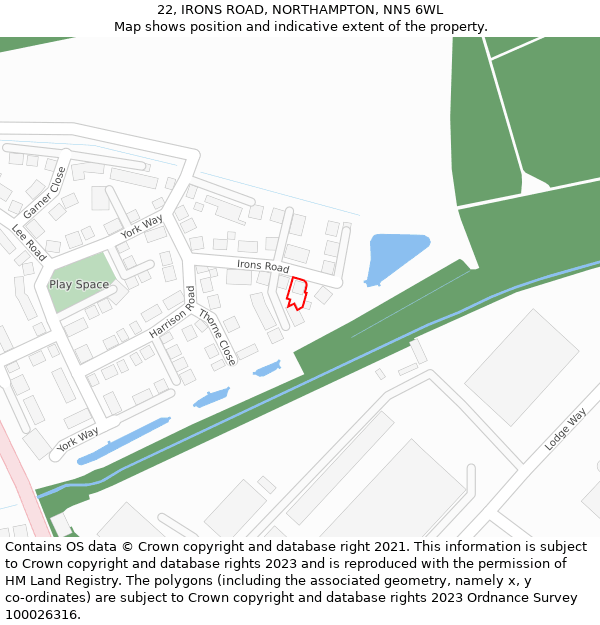 22, IRONS ROAD, NORTHAMPTON, NN5 6WL: Location map and indicative extent of plot