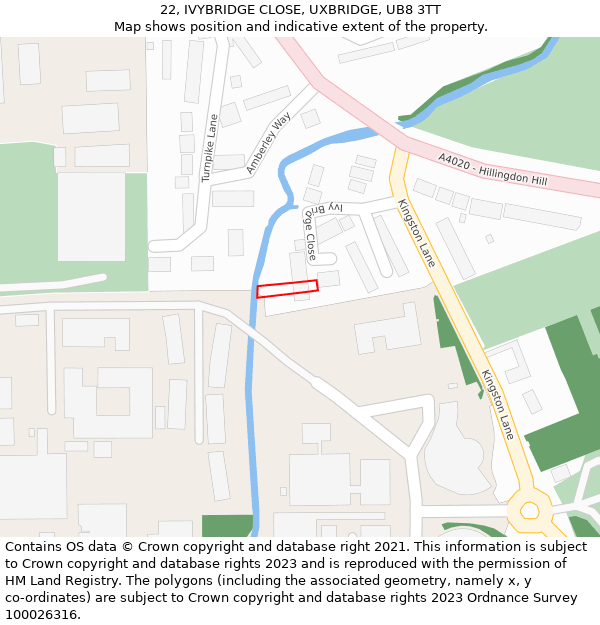 22, IVYBRIDGE CLOSE, UXBRIDGE, UB8 3TT: Location map and indicative extent of plot