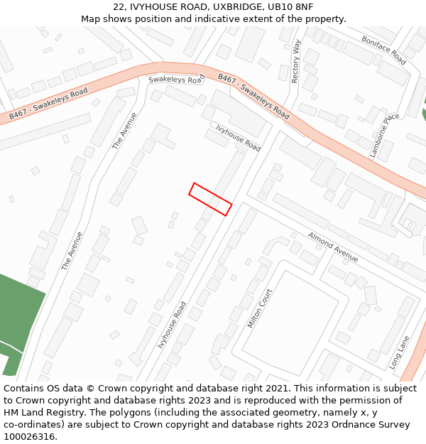 22, IVYHOUSE ROAD, UXBRIDGE, UB10 8NF: Location map and indicative extent of plot