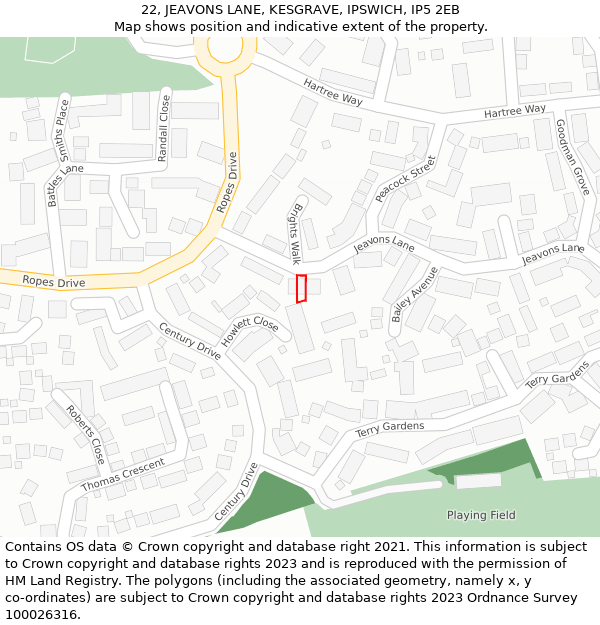 22, JEAVONS LANE, KESGRAVE, IPSWICH, IP5 2EB: Location map and indicative extent of plot