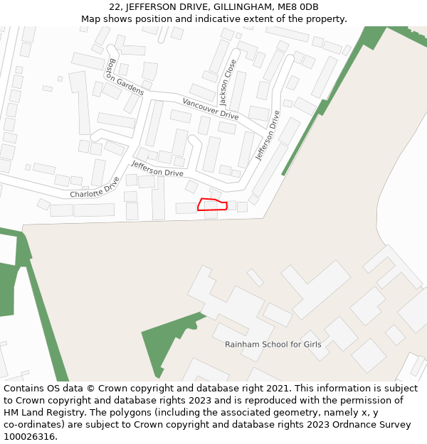 22, JEFFERSON DRIVE, GILLINGHAM, ME8 0DB: Location map and indicative extent of plot