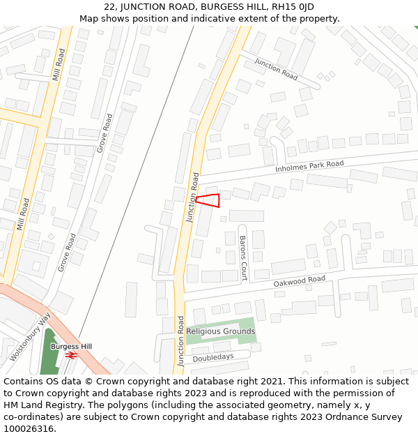 22, JUNCTION ROAD, BURGESS HILL, RH15 0JD: Location map and indicative extent of plot