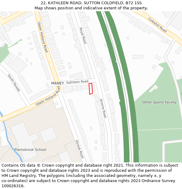 22, KATHLEEN ROAD, SUTTON COLDFIELD, B72 1SS: Location map and indicative extent of plot