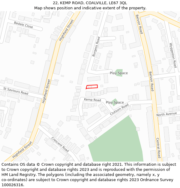 22, KEMP ROAD, COALVILLE, LE67 3QL: Location map and indicative extent of plot