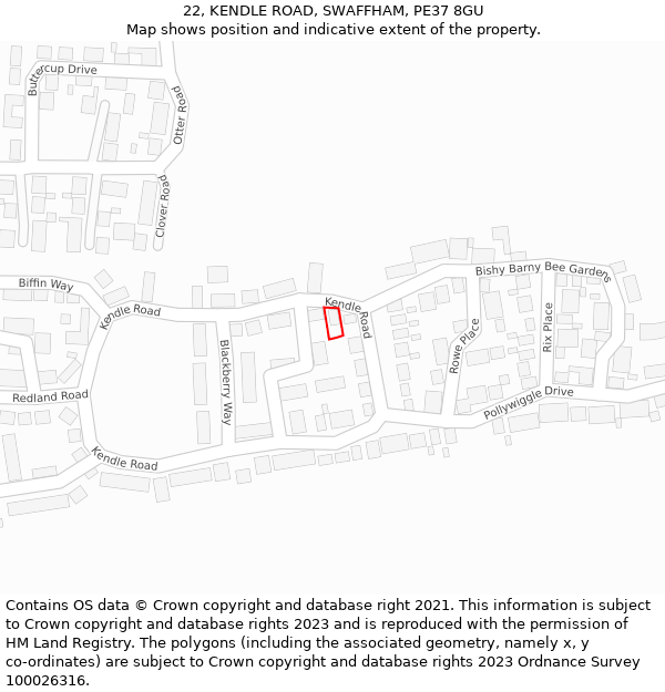 22, KENDLE ROAD, SWAFFHAM, PE37 8GU: Location map and indicative extent of plot