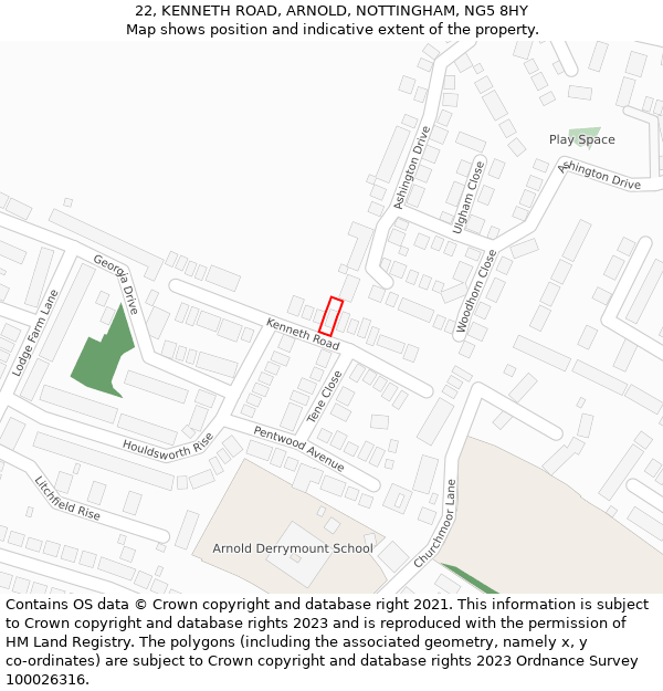 22, KENNETH ROAD, ARNOLD, NOTTINGHAM, NG5 8HY: Location map and indicative extent of plot