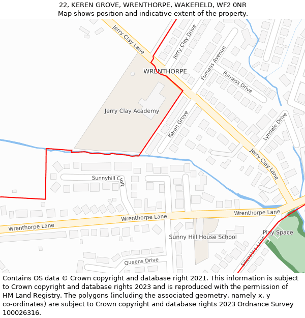 22, KEREN GROVE, WRENTHORPE, WAKEFIELD, WF2 0NR: Location map and indicative extent of plot