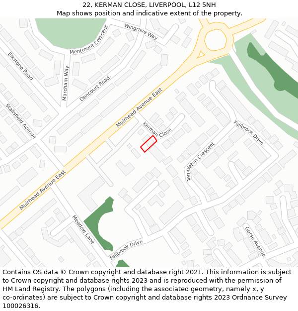 22, KERMAN CLOSE, LIVERPOOL, L12 5NH: Location map and indicative extent of plot