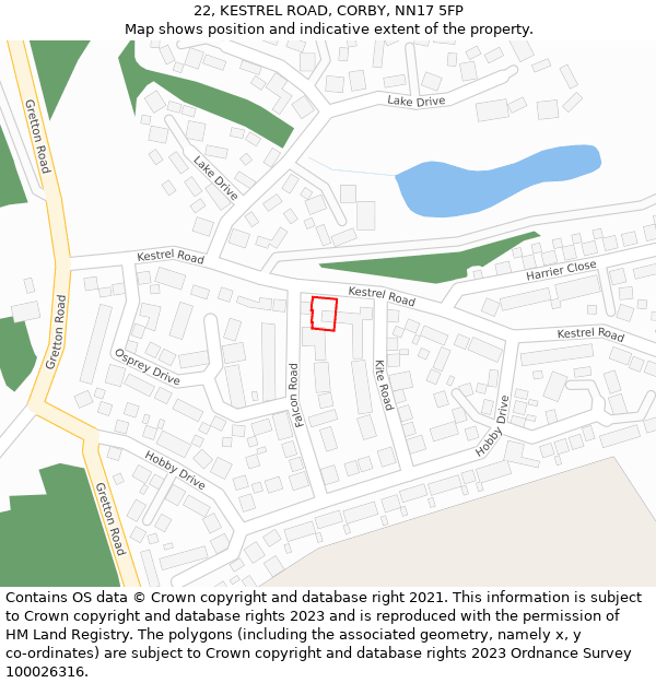 22, KESTREL ROAD, CORBY, NN17 5FP: Location map and indicative extent of plot