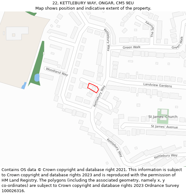 22, KETTLEBURY WAY, ONGAR, CM5 9EU: Location map and indicative extent of plot