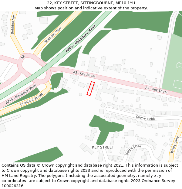 22, KEY STREET, SITTINGBOURNE, ME10 1YU: Location map and indicative extent of plot