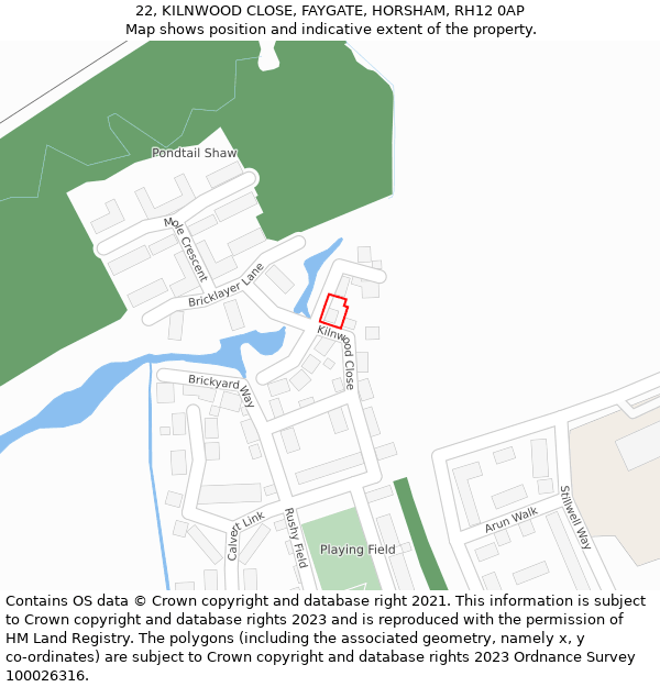 22, KILNWOOD CLOSE, FAYGATE, HORSHAM, RH12 0AP: Location map and indicative extent of plot