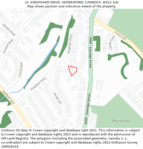 22, KINGFISHER DRIVE, HEDNESFORD, CANNOCK, WS12 1LN: Location map and indicative extent of plot