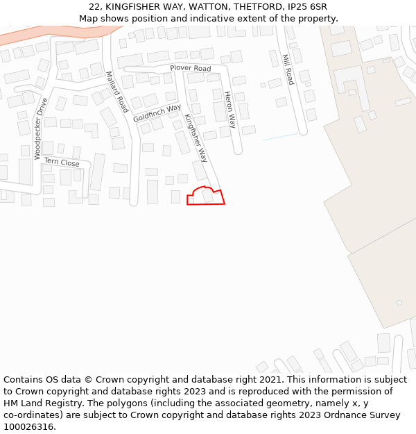 22, KINGFISHER WAY, WATTON, THETFORD, IP25 6SR: Location map and indicative extent of plot