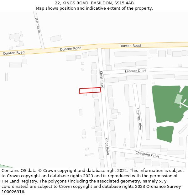 22, KINGS ROAD, BASILDON, SS15 4AB: Location map and indicative extent of plot