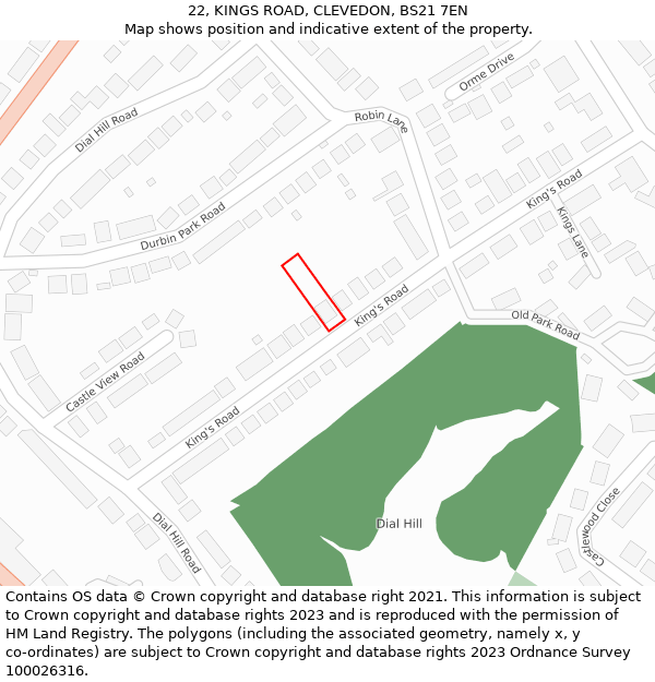 22, KINGS ROAD, CLEVEDON, BS21 7EN: Location map and indicative extent of plot