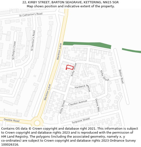 22, KIRBY STREET, BARTON SEAGRAVE, KETTERING, NN15 5GR: Location map and indicative extent of plot