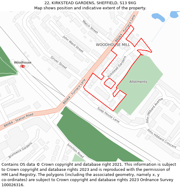 22, KIRKSTEAD GARDENS, SHEFFIELD, S13 9XG: Location map and indicative extent of plot