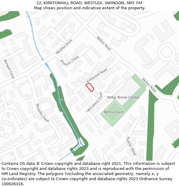 22, KIRKTONHILL ROAD, WESTLEA, SWINDON, SN5 7AF: Location map and indicative extent of plot