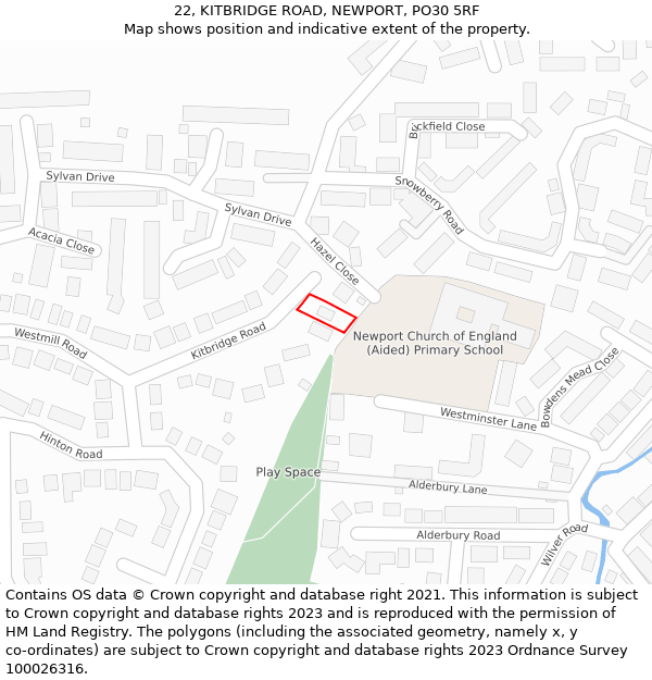 22, KITBRIDGE ROAD, NEWPORT, PO30 5RF: Location map and indicative extent of plot