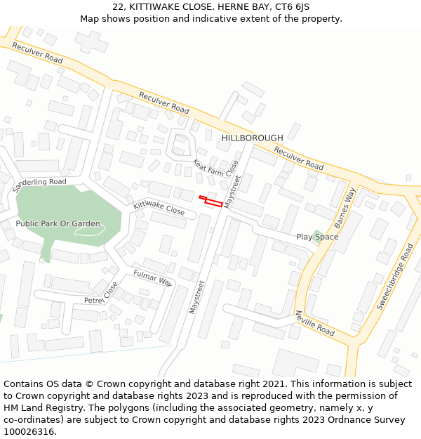 22, KITTIWAKE CLOSE, HERNE BAY, CT6 6JS: Location map and indicative extent of plot