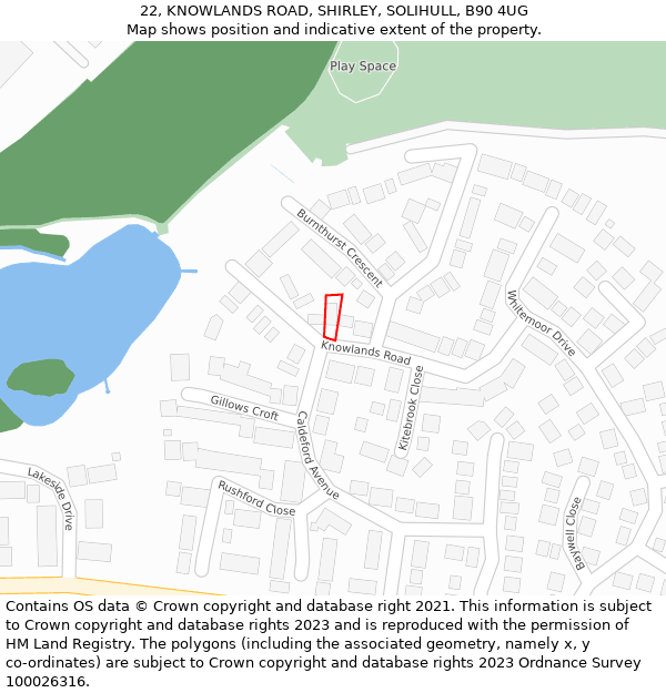 22, KNOWLANDS ROAD, SHIRLEY, SOLIHULL, B90 4UG: Location map and indicative extent of plot