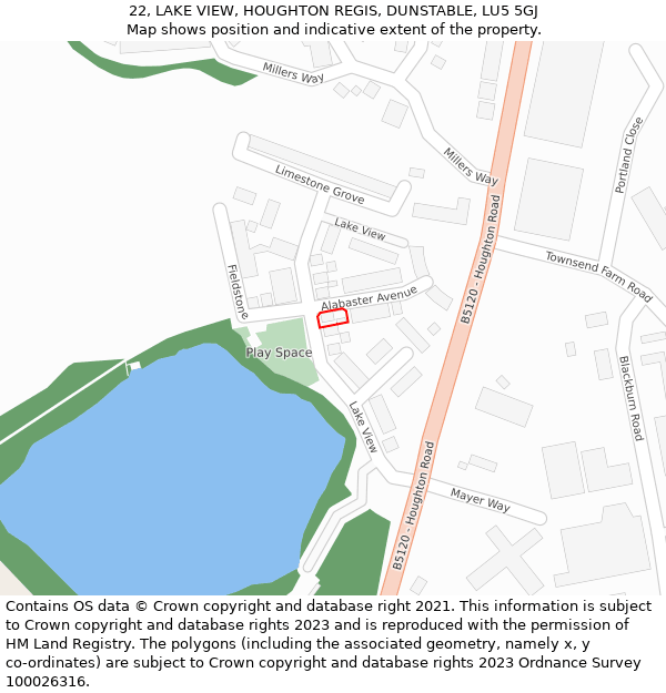 22, LAKE VIEW, HOUGHTON REGIS, DUNSTABLE, LU5 5GJ: Location map and indicative extent of plot