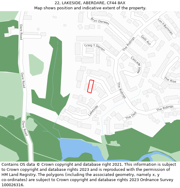 22, LAKESIDE, ABERDARE, CF44 8AX: Location map and indicative extent of plot