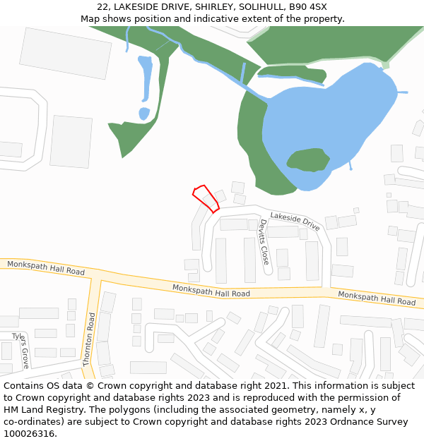 22, LAKESIDE DRIVE, SHIRLEY, SOLIHULL, B90 4SX: Location map and indicative extent of plot