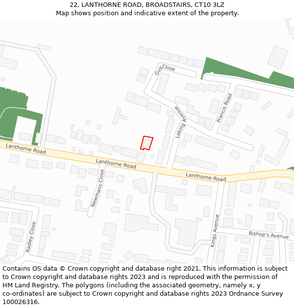 22, LANTHORNE ROAD, BROADSTAIRS, CT10 3LZ: Location map and indicative extent of plot